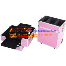 Mallette de maquillage portable rose personnalisée à 3 couches avec séparateur